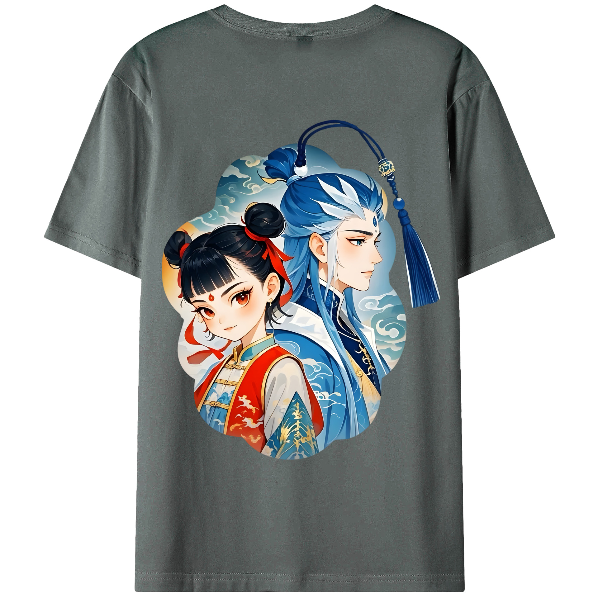 （画像用） Ne Zha 2 ナタ 魔童の大暴れ 綿100％ メンズ半袖Tシャツ（バックプリント） 通気性